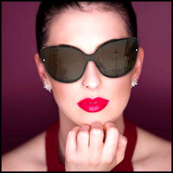 Polarized Cat Eye Sunglasses, Rimless Mirrored Lens, Oversized Retro Style main image 6